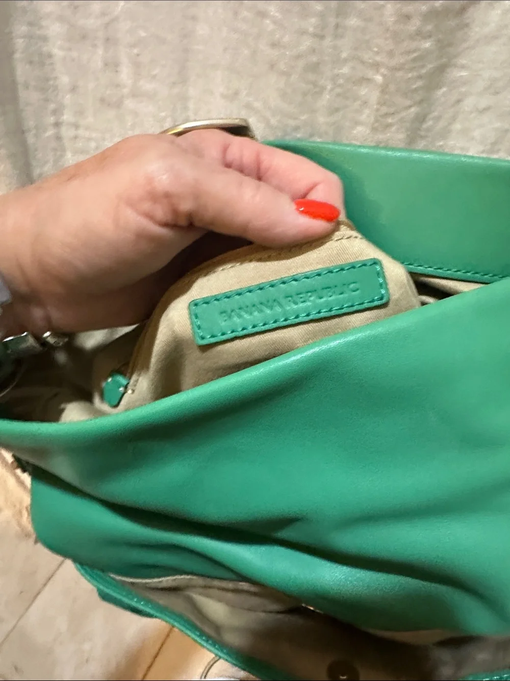 Banana Republic Green Perforated Shoulder Bag with Gold-Tone Hardware